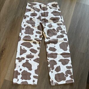 Brown and White Cow Print Pants